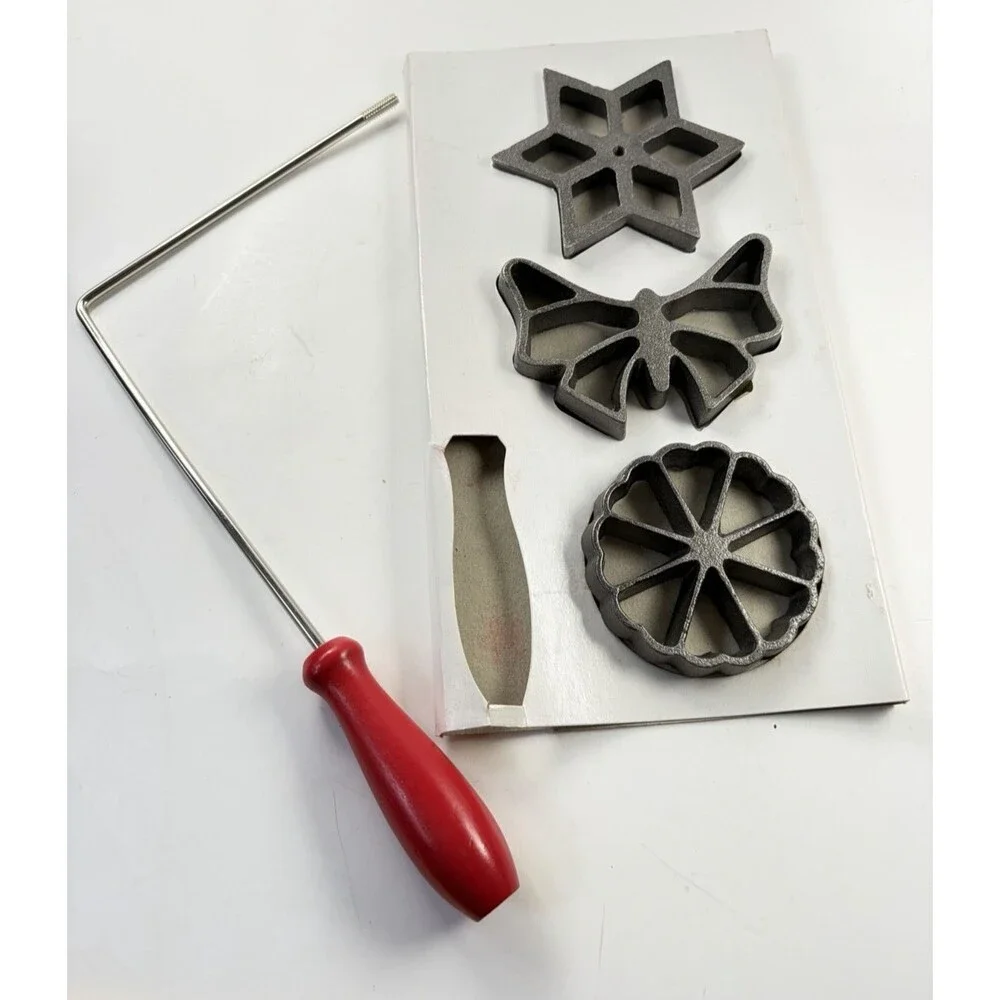 Vintage SCI Cuisine Internationale Rosette Iron Set 3 Cast Iron Molds NOS Box